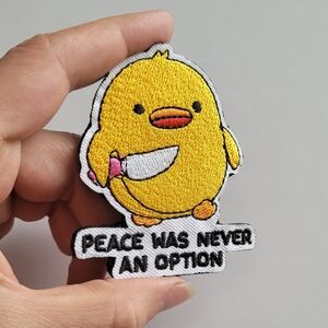 Murder Duck Meme Brooch "Peace Was Never An Option" Embroidered Pin Chick Knife.